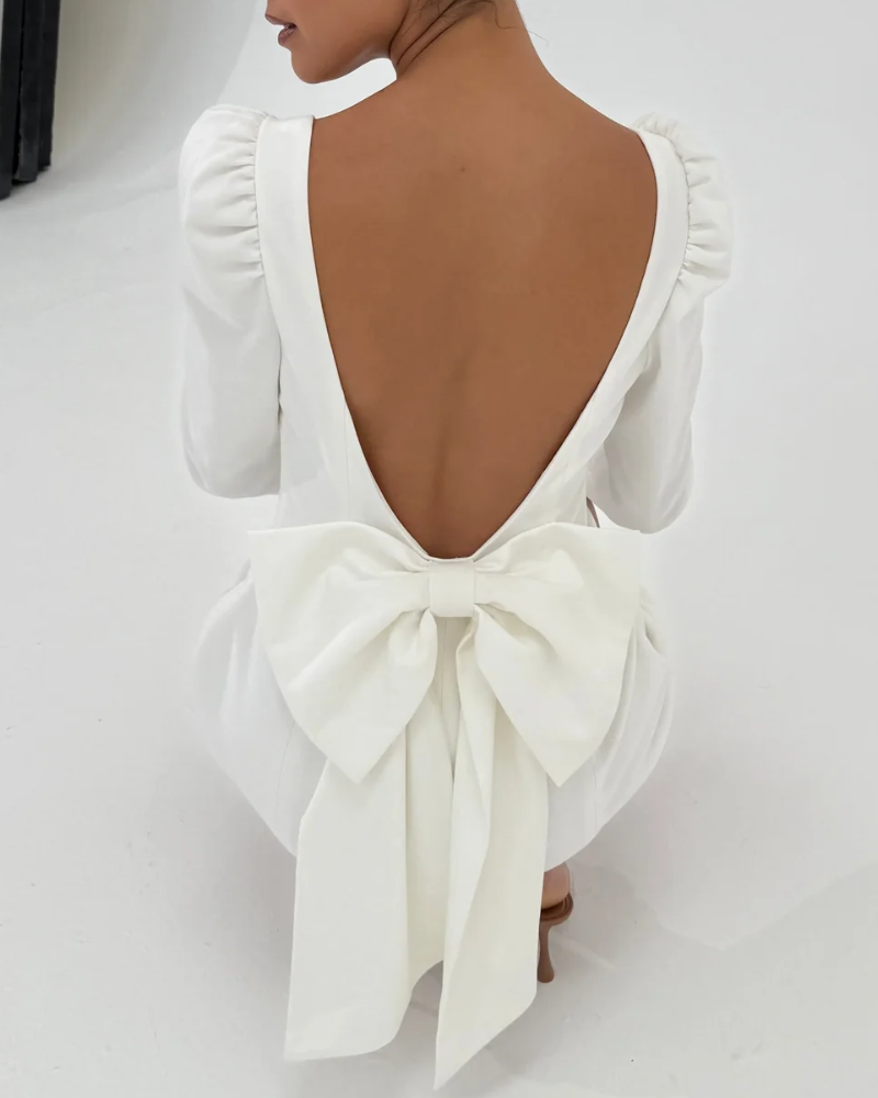 Bow Backless Square Neck Mini Dress