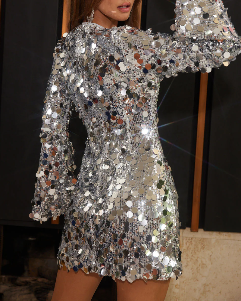 Trendy Sequined Crewneck Mini Dress