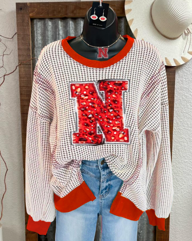 Nebraska Rhinestone Embroidered Sweatshirt