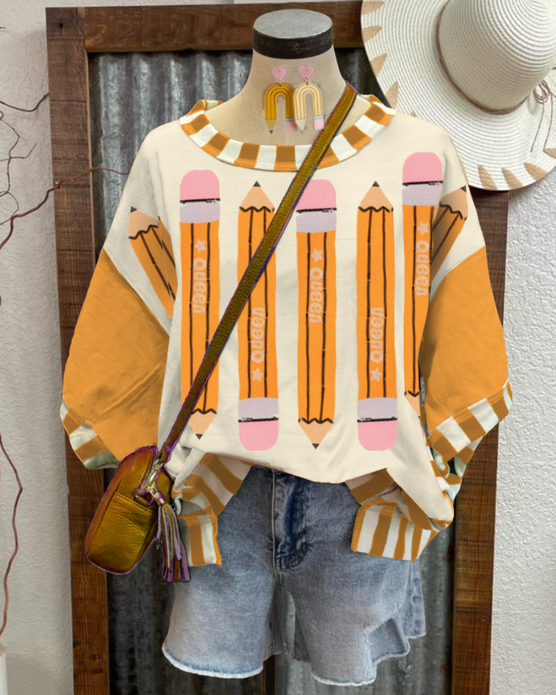 Fun Pencil Stripe Trim T-shirt