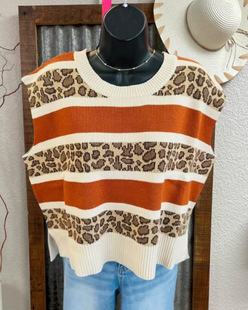 Leopard Colorblock Vest Sweater