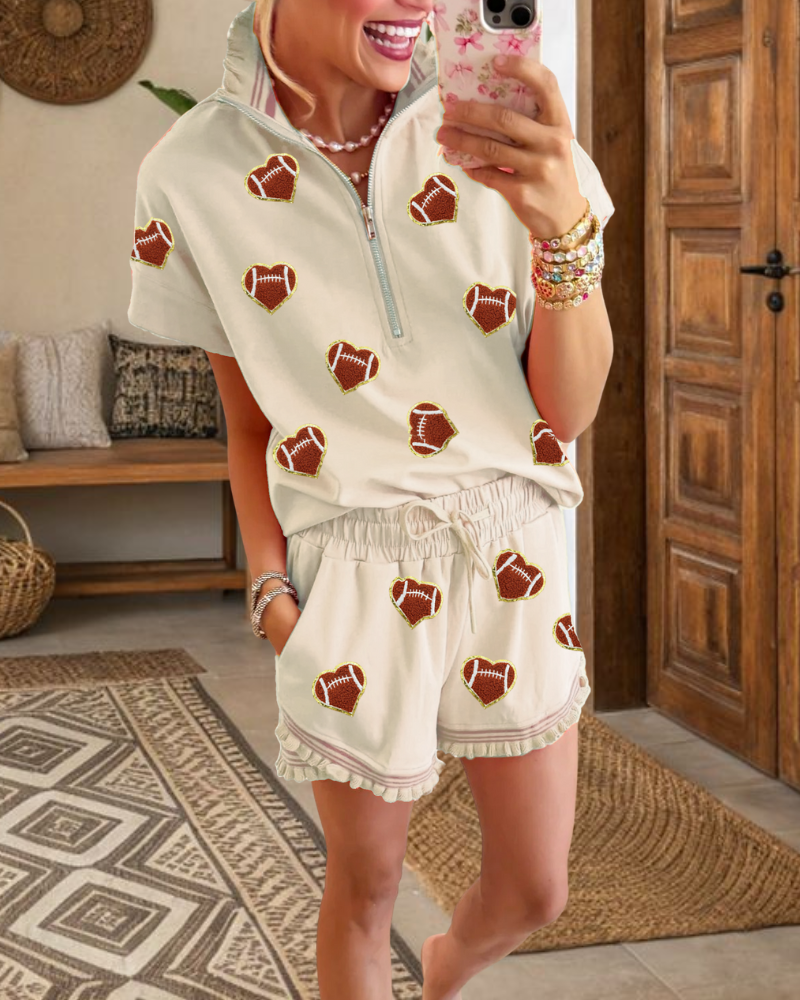 Heart Rugby Embroidered Shorts Set