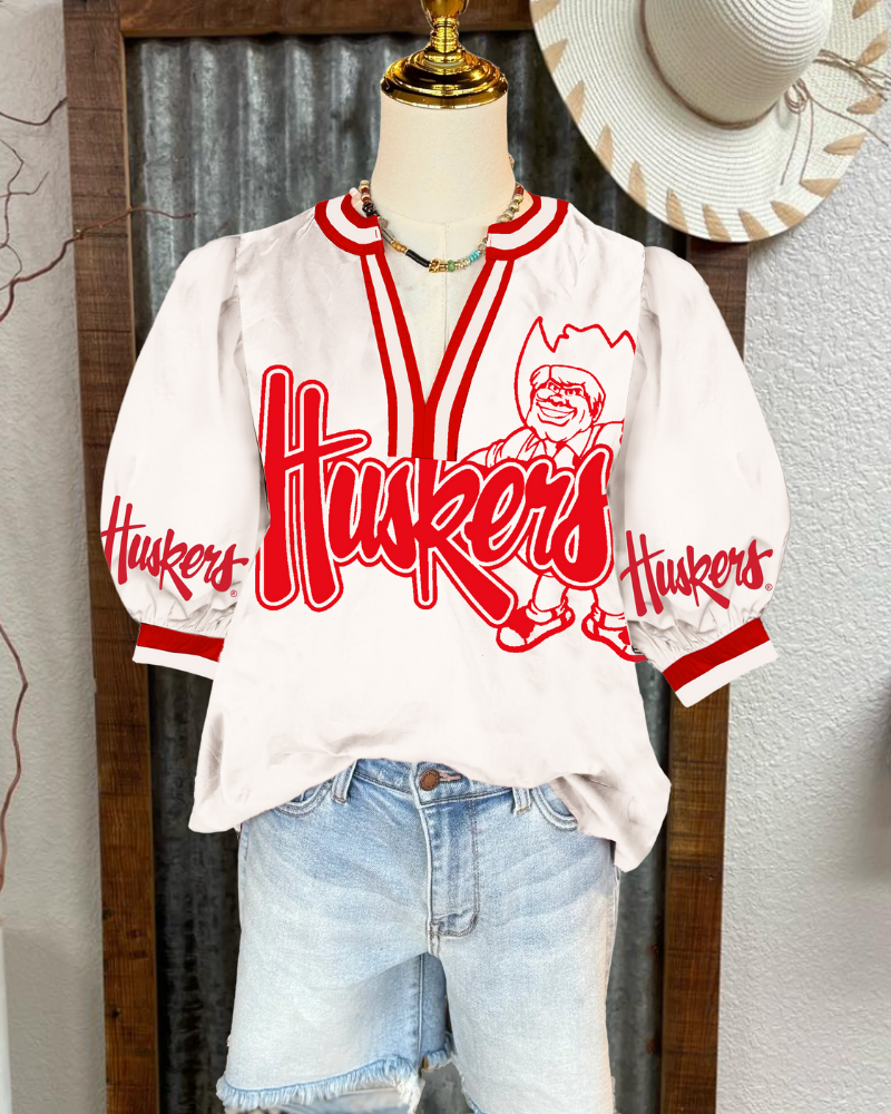 Nebraska Huskers Stripe Trim Satin Top