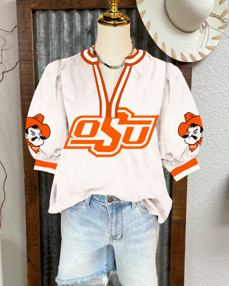 OSU Cowboys Striped Trim Top