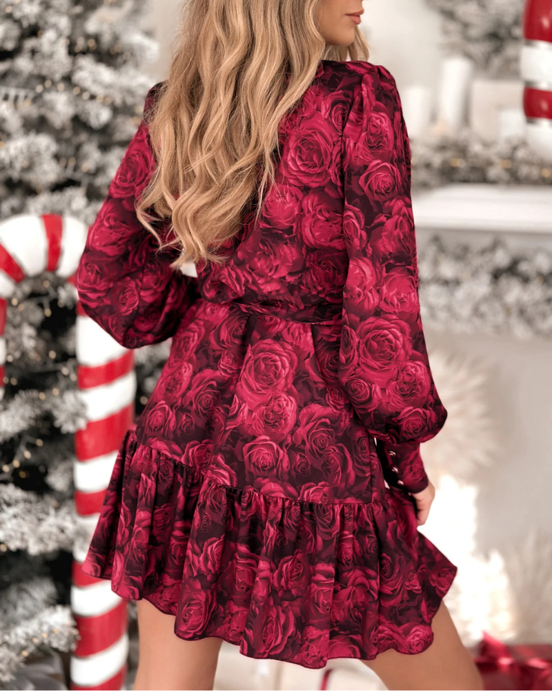 Romantic Rose V-Neck Mini Dress