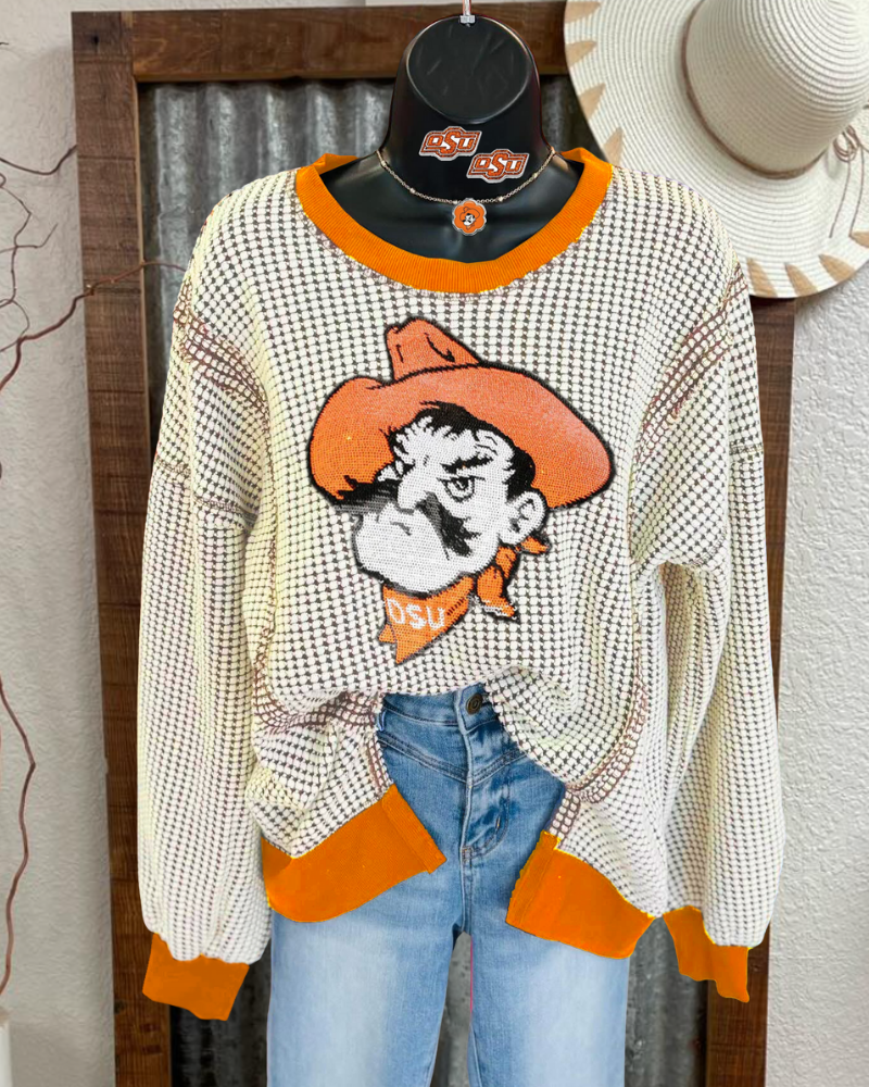 OSU Cowboy Sequined Check Sweatshirt