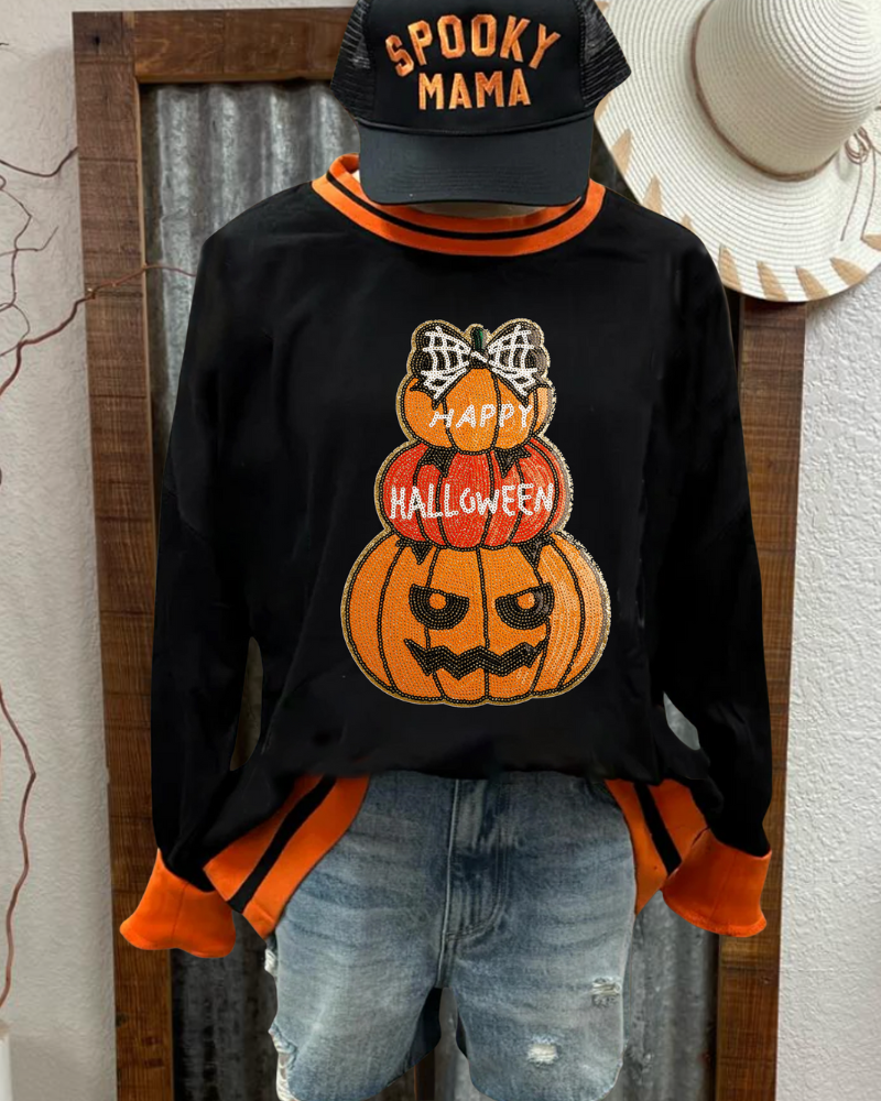 Lively Halloween Sequin Pumpkin Sweatshirt