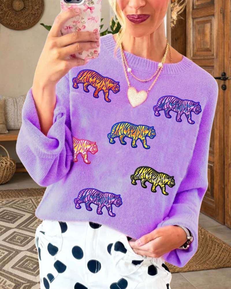 Trendy Tiger Embroidered Sweater