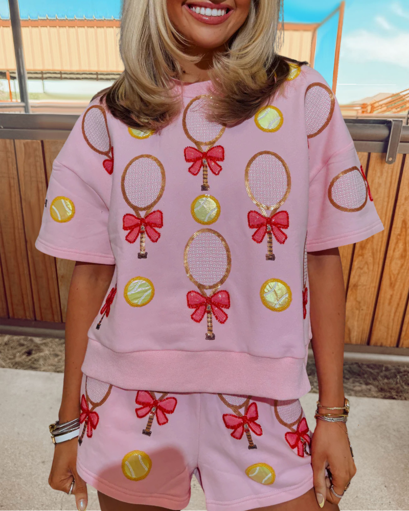 Tennis Racket Bow Sequin Set
