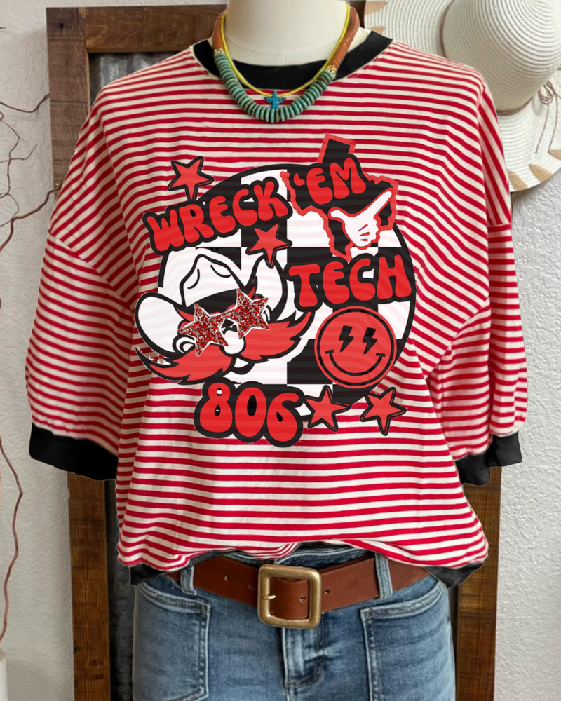 Raider Red WRECK 'EM Striped T-Shirt