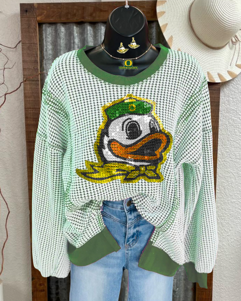 Oregon Ducks Sequined Check Sweatshirt
