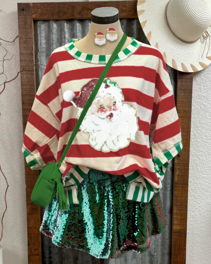 Santa Claus Sequin Striped T-shirt