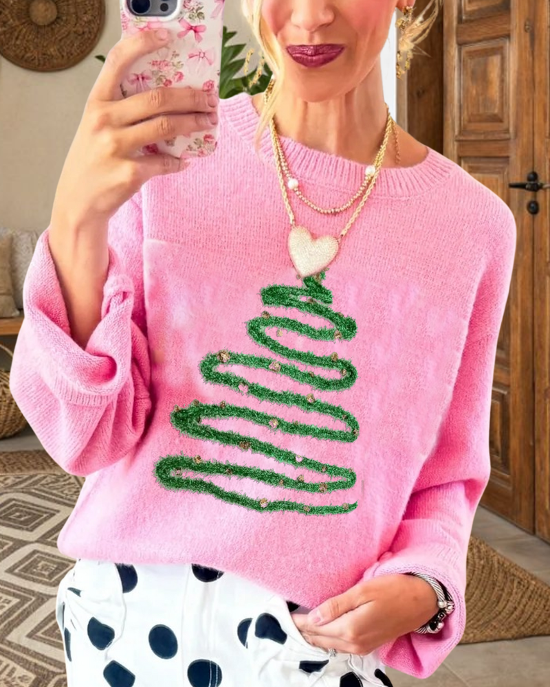 Christmas Tree Embroidered Sweater