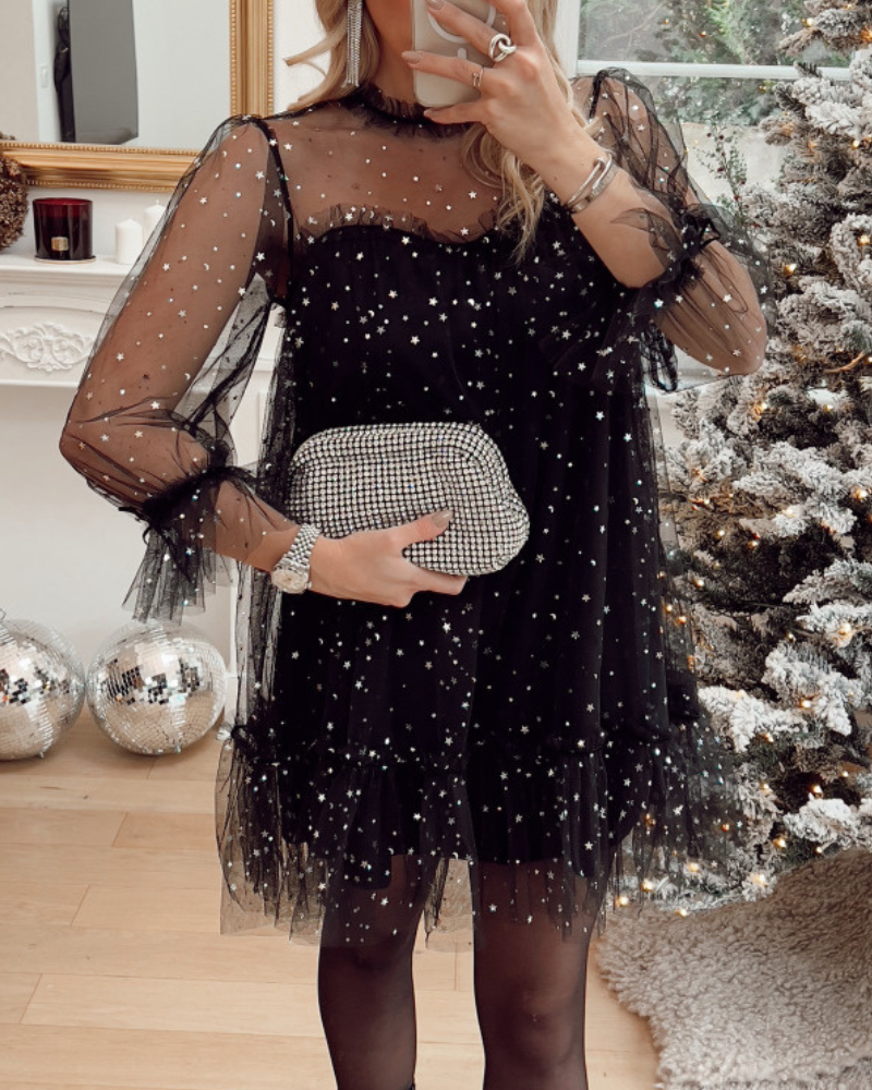 Starry Ruffled Chiffon Mini Dress