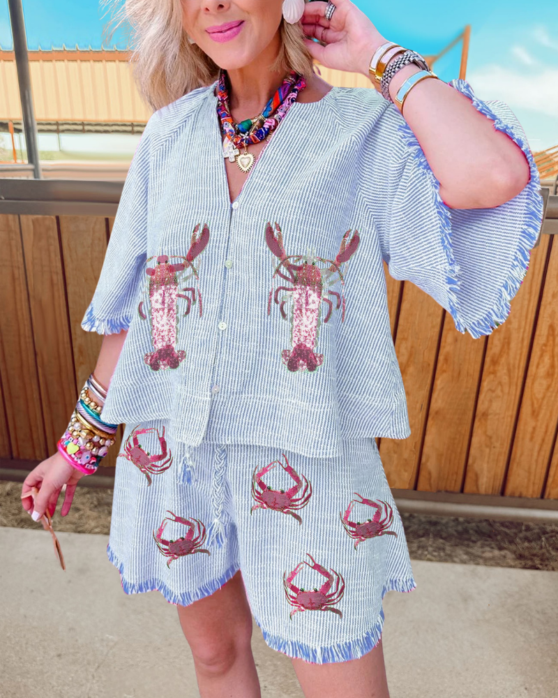 Lobster Crab Sequin Stripe Set