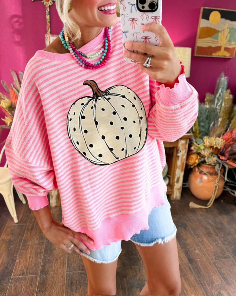 Pumpkin Oversized Striped Pullover