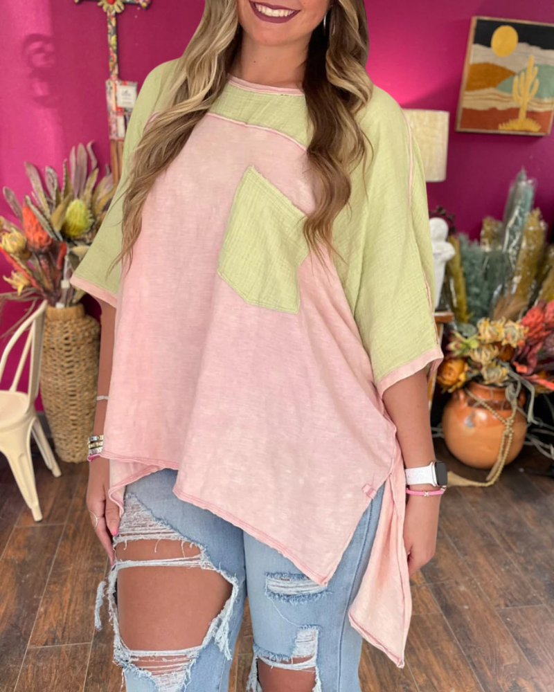 Raw Edge Oversized Patchwork Tee