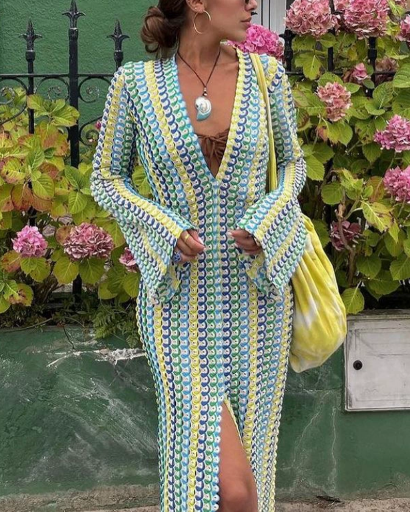 Slim Wave V-Neck Maxi Dress