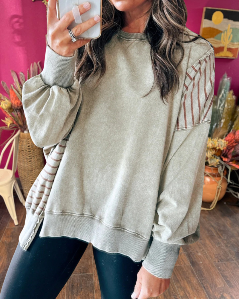 Striped Mineral Washed Pullover