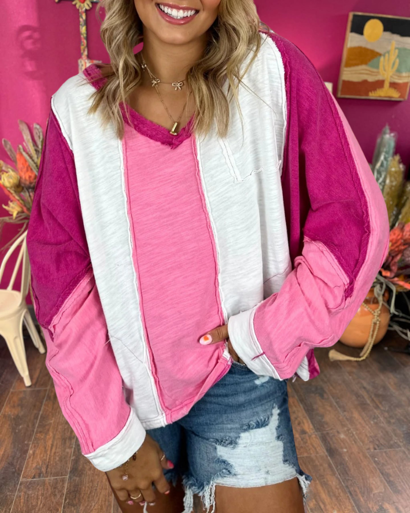 Raw Edge Color Block Top