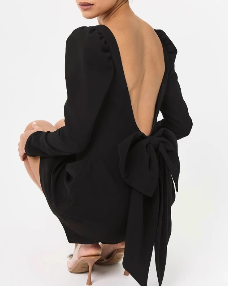 Bow Backless Square Neck Mini Dress
