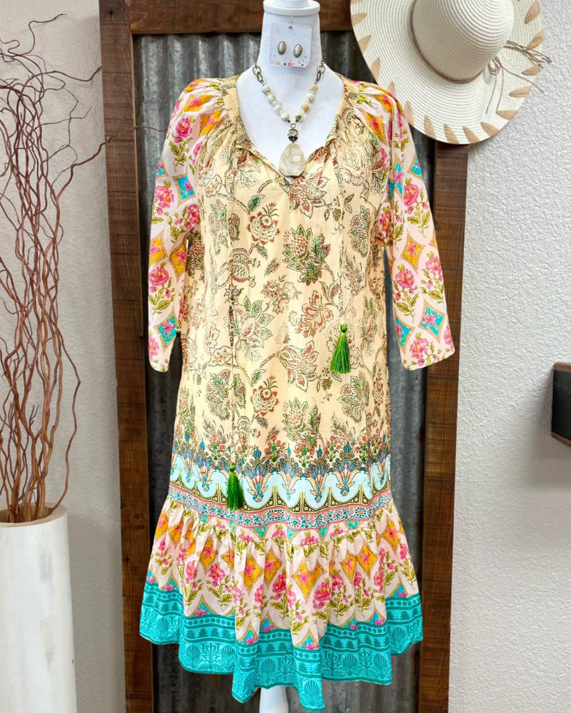 Floral Drawstring Tiered Dress