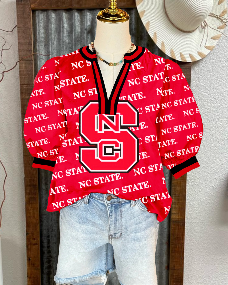 NC State Puff Sleeve Satin Top