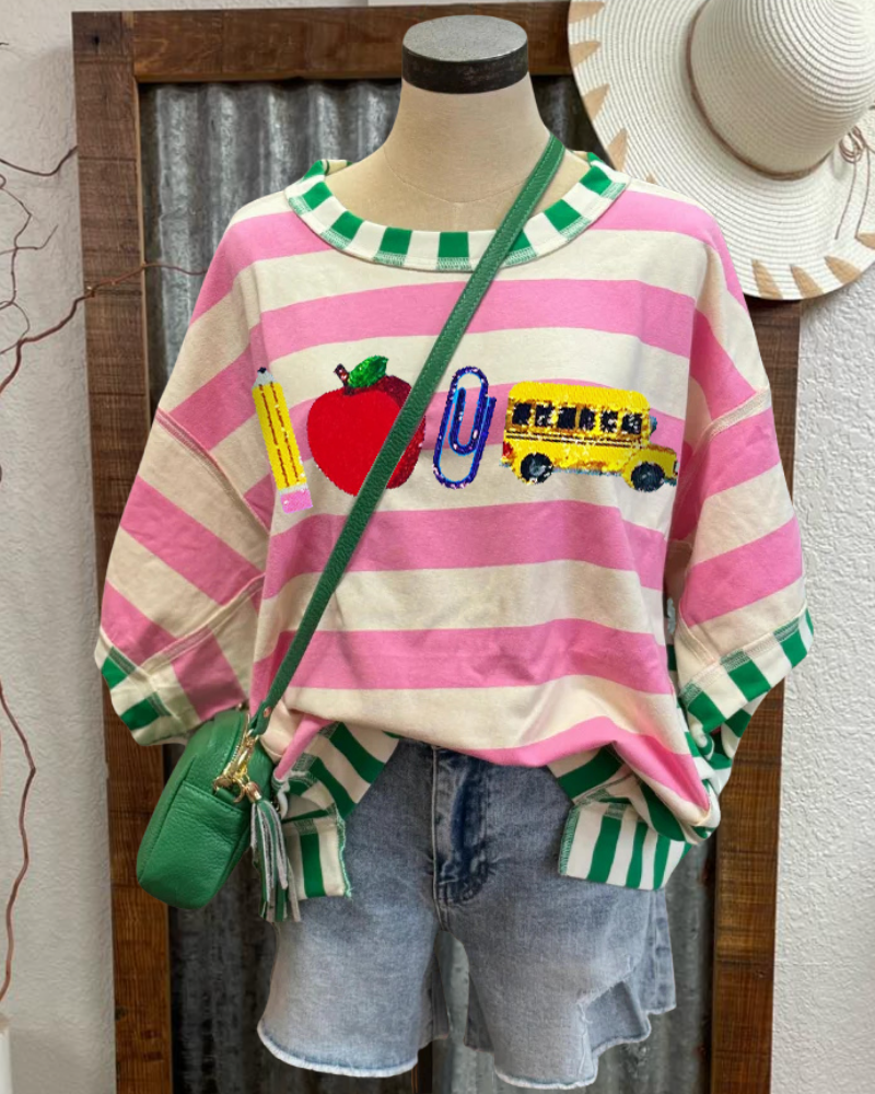 School Sequin Contrast Stripe Top