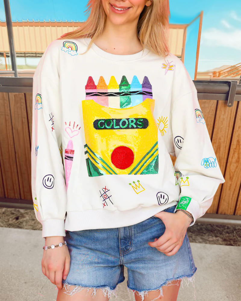 Sequin Embroidered Crayon Top