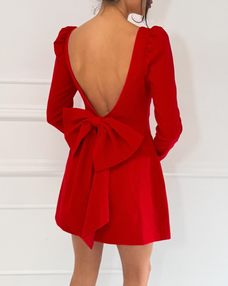 Bow Backless Square Neck Mini Dress