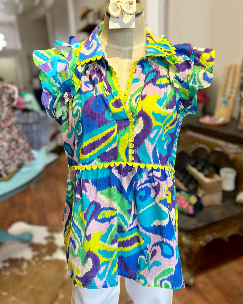 Abstract Painted Ruffle Top