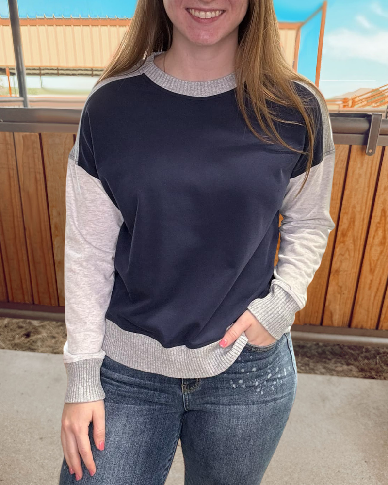 Simple Colorblock Ribbed Trim Sweater