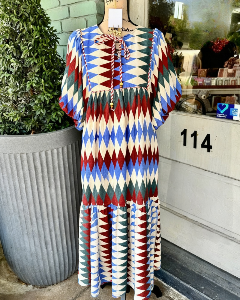 Geometric Neckline Tie Dress