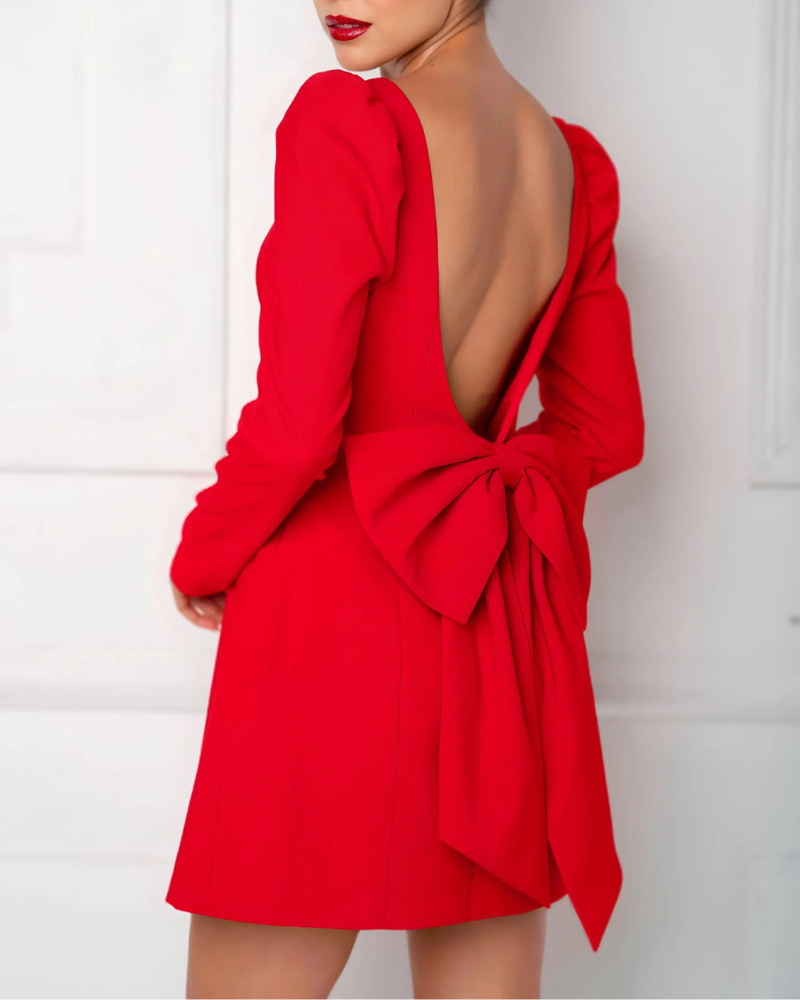 Bow Backless Square Neck Mini Dress