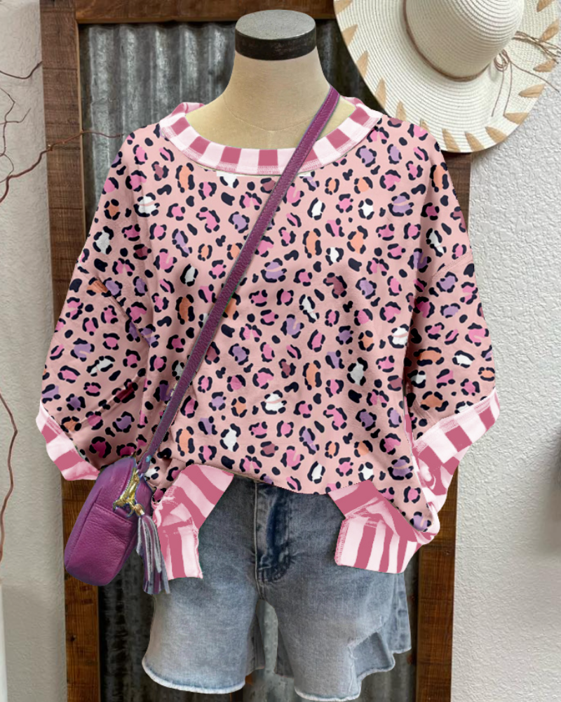 Leopard Stripe Trim T-shirt