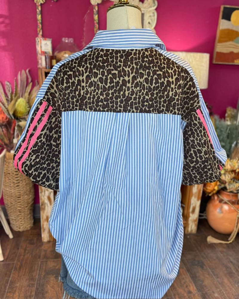 Leopard Print Striped Shirt