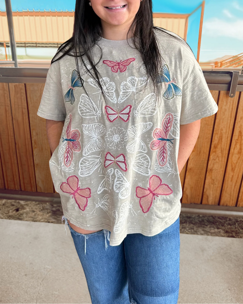 Elegant Butterfly Embroidered T-Shirt
