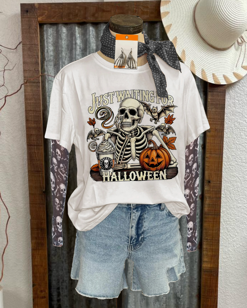 Halloween Skeleton Pumpkin Print Tee