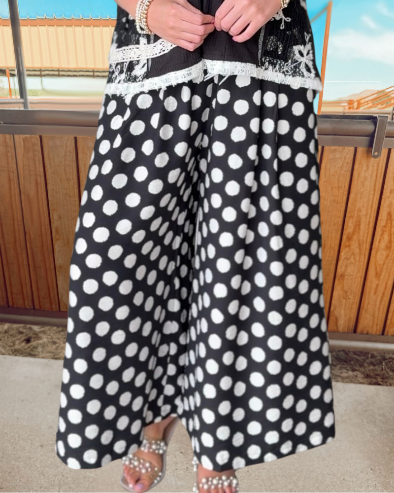 Polka Dot Satin Wide Leg Pants