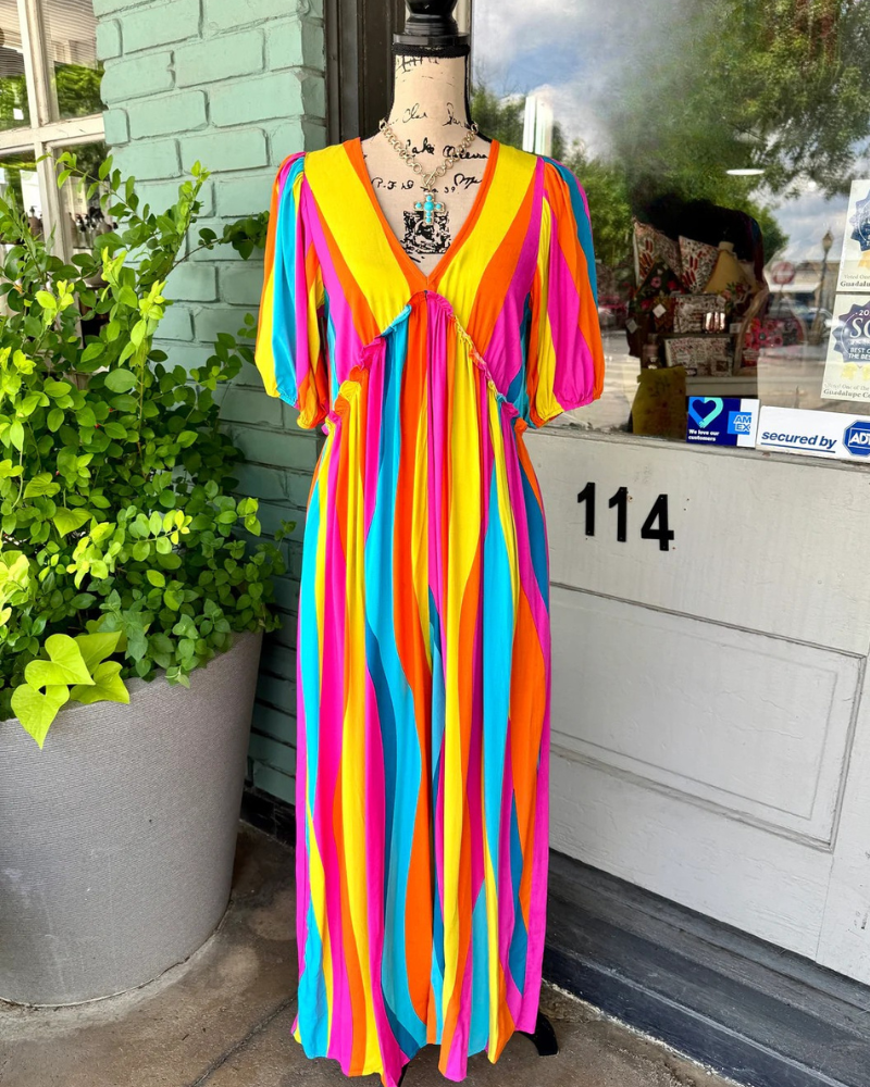 Chic Striped V-Neck Maxi Dress