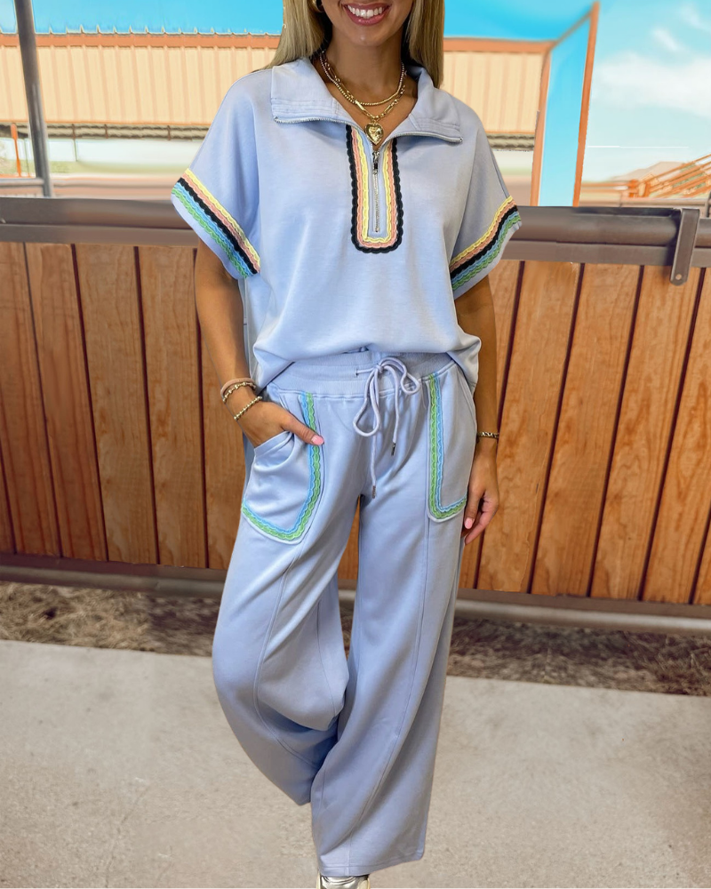 Colorblock Wavy Stripe Trim Set