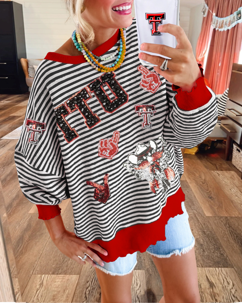 TTU Raider Sequin Striped Sweatshirt