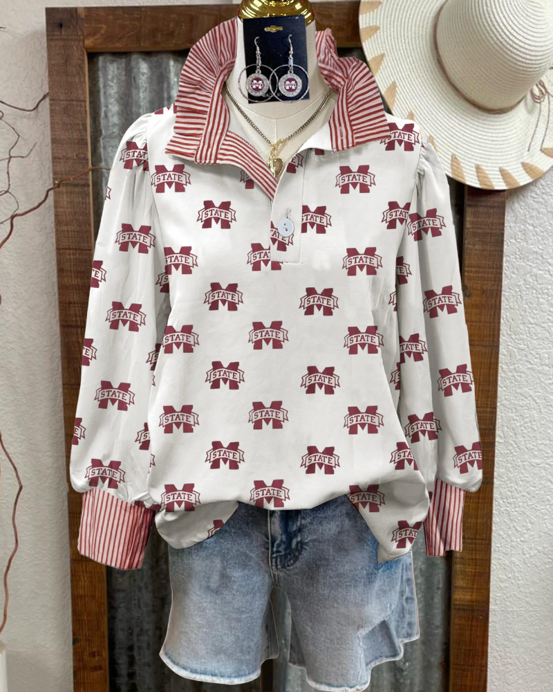 MSU State Ruffled Striped Trim Top
