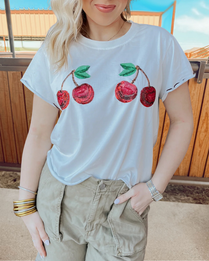 Cherry Sequined Crewneck Tee