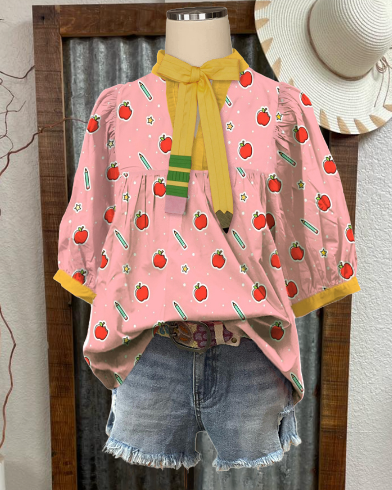 Playful Pencil Apple Bow Top