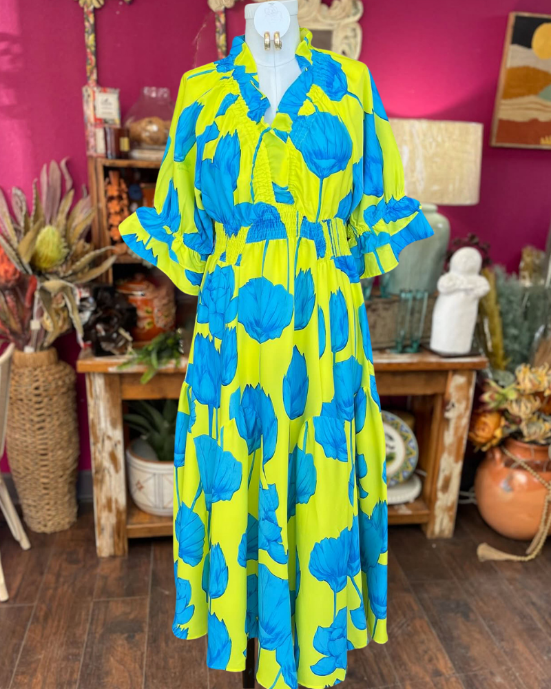Vivid Bouquet Ruffle Maxi Dress