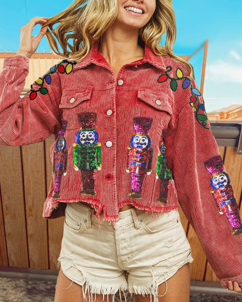 Playful Holiday Nutcracker Sequin Washed Jacket