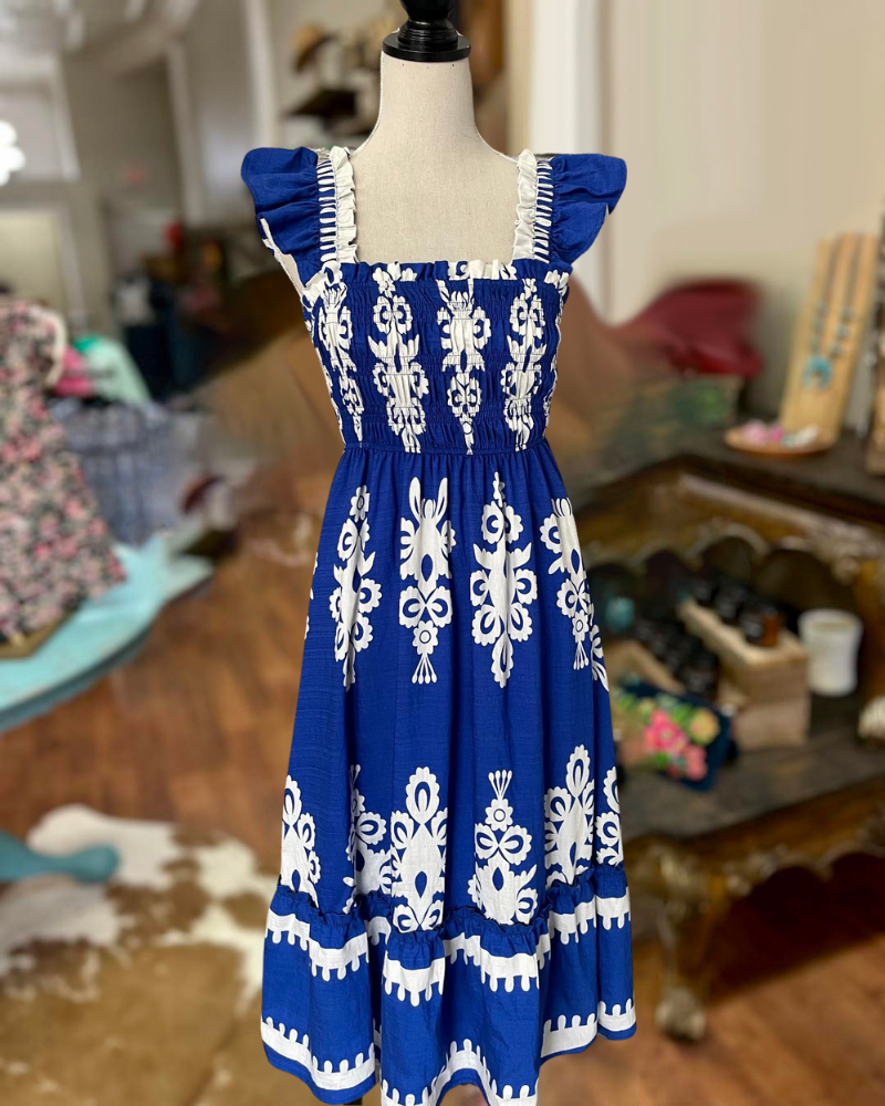Baroque Pattern Pleated Sress