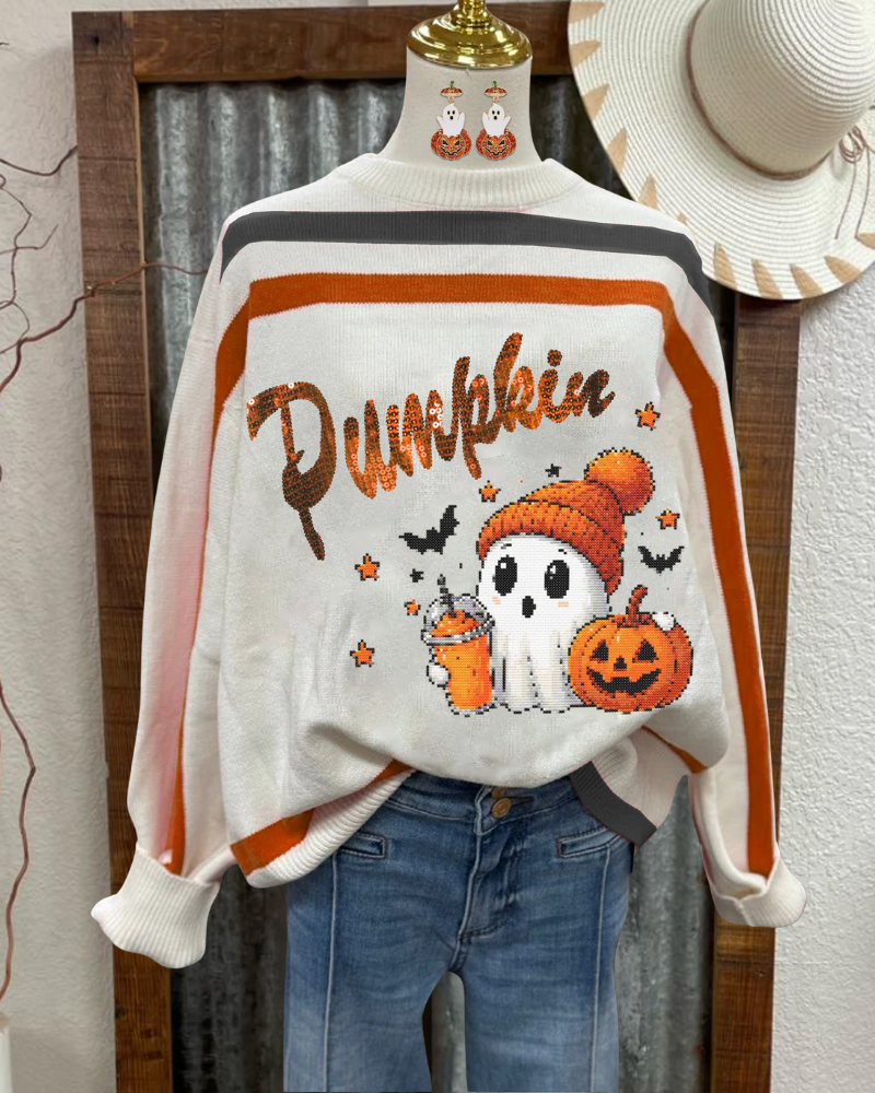 Halloween Pumpkin Ghost Graphic Sweater