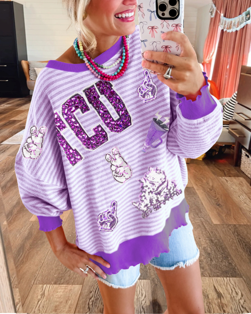 TCU Horned Frogs Sequin Striped Sweatshirt